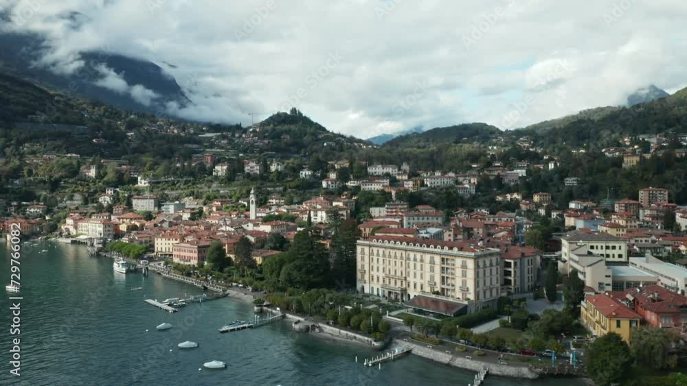 AERIAL: Promenada of Menaggio Town in Lake Como AERIAL: Promenada of Menaggio Town in Lake Como