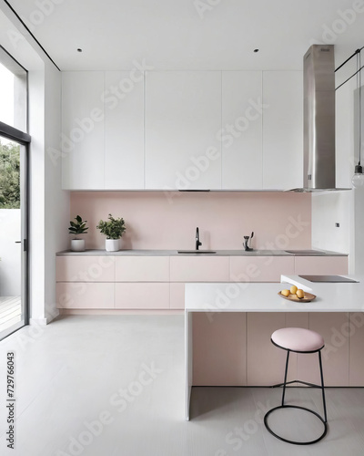 Minimalist Kitchen Interior - Open Floor Plan with Monochrome Accents Gen AI