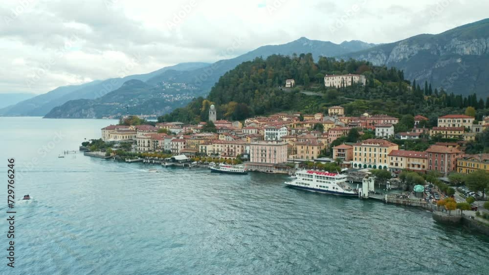 AERIAL: Nestled at the tip of a promontory jutting into Lake Como, Bellagio boasts unparalleled shoreline and Alpine views AERIAL: Nestled at the tip of a promontory jutting into Lake Como, Bellagio boasts unparalleled shoreline and Alpine views