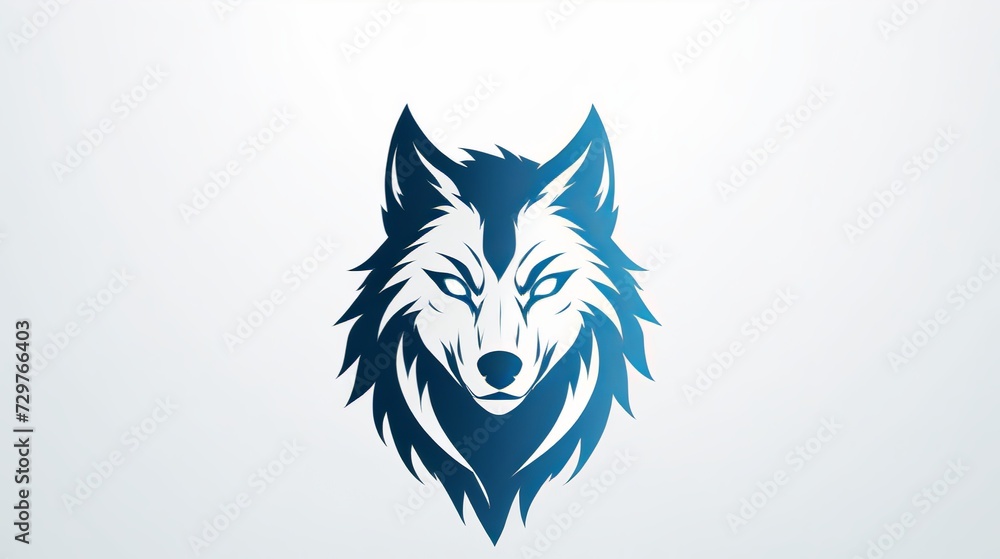 Obraz premium Detailed Blue Wolf Head Logo Illustration: Fierce and Majestic Animal Symbolizing Strength and Power, Ideal for Brand Identity