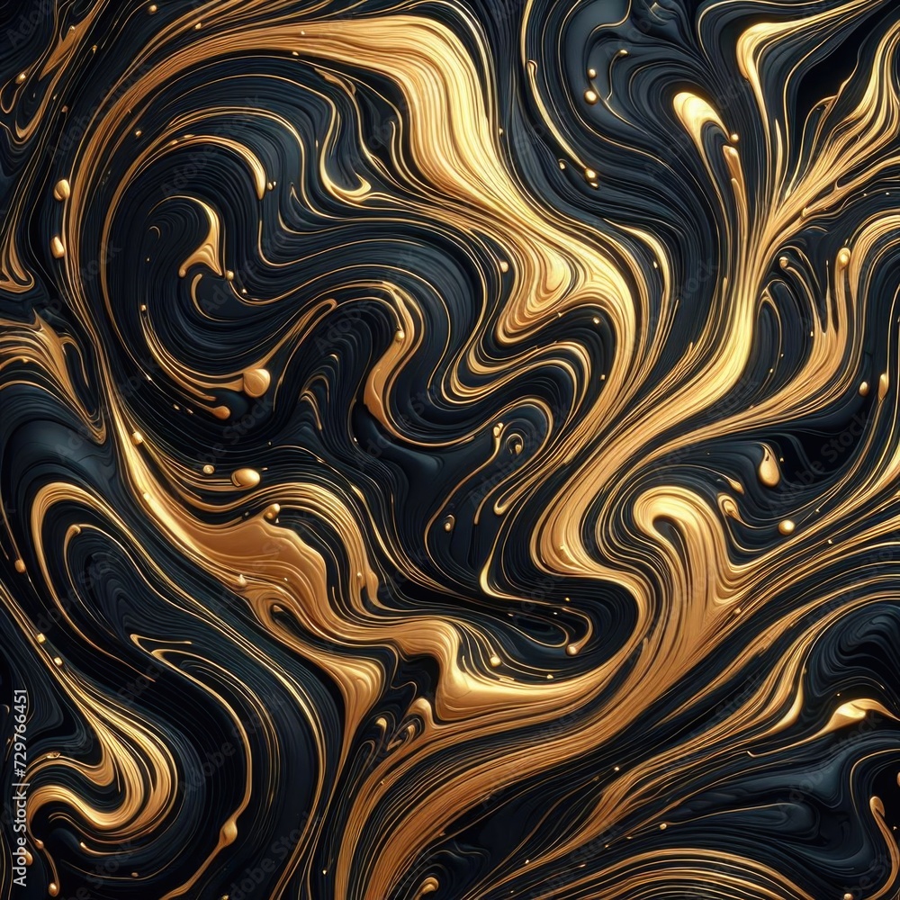 A fluid, abstract pattern with swirling lines and curves. Dominant colors are black and golden, creating a luxurious and elegant feel A fluid, abstract pattern with swirling lines and curves. Dominant colors are black and golden, creating a luxurious and elegant feel