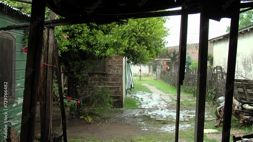 Front Yard of A Shanty Town House in Argentina During A Rainy Day. Front Yard of A Shanty Town House in Argentina During A Rainy Day.