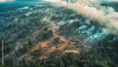 Aerial view of deforestation environment