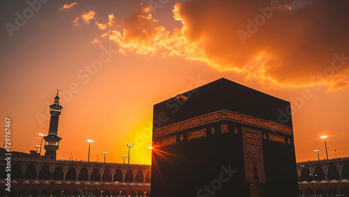 The Majesty of the Kaaba Standing Against the Warm Hues of a Sunset