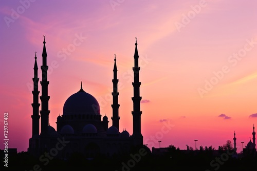 Captivating Silhouette of a Mosque Gracefully Outlined Against the Fading Light of Dusk