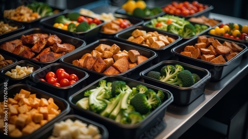 Assorted Food in Black Plastic Containers.