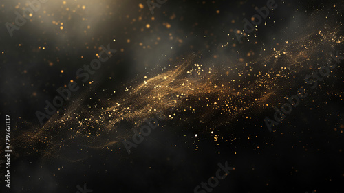 Abstract black background with a dynamic gold streak of light. AI Generative. photo