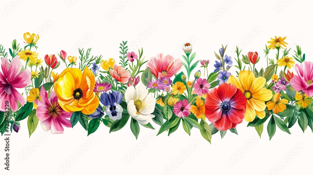 closeup row flowers bee flying template princess illustration scroll seasons emotion garden eden