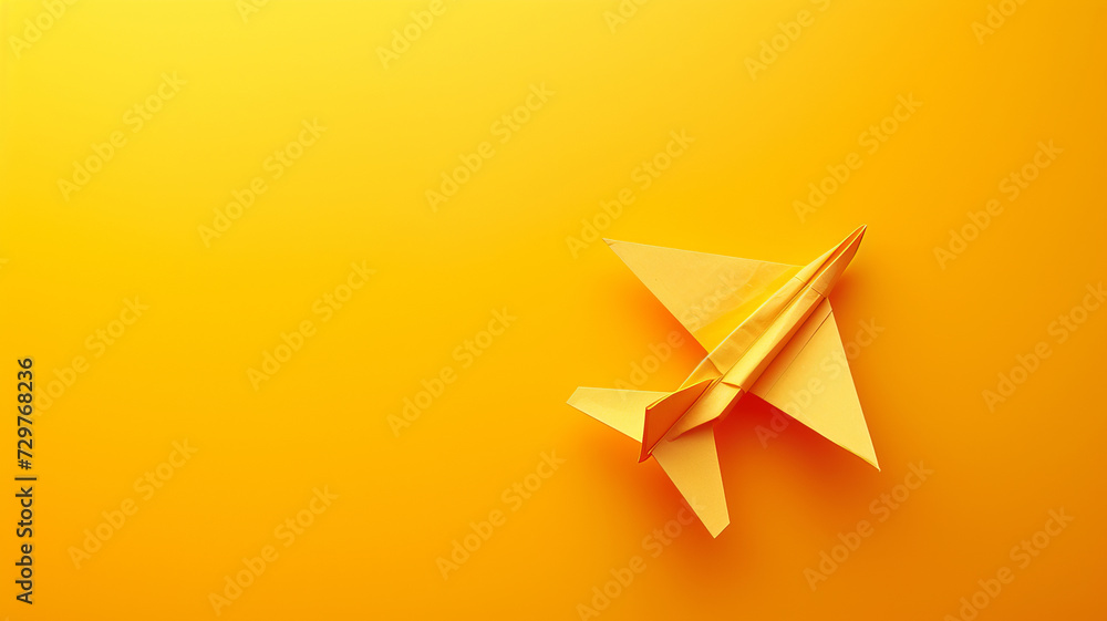 A bold paper airplane stands out on a monochrome yellow. AI Generative. A bold paper airplane stands out on a monochrome yellow. AI Generative.