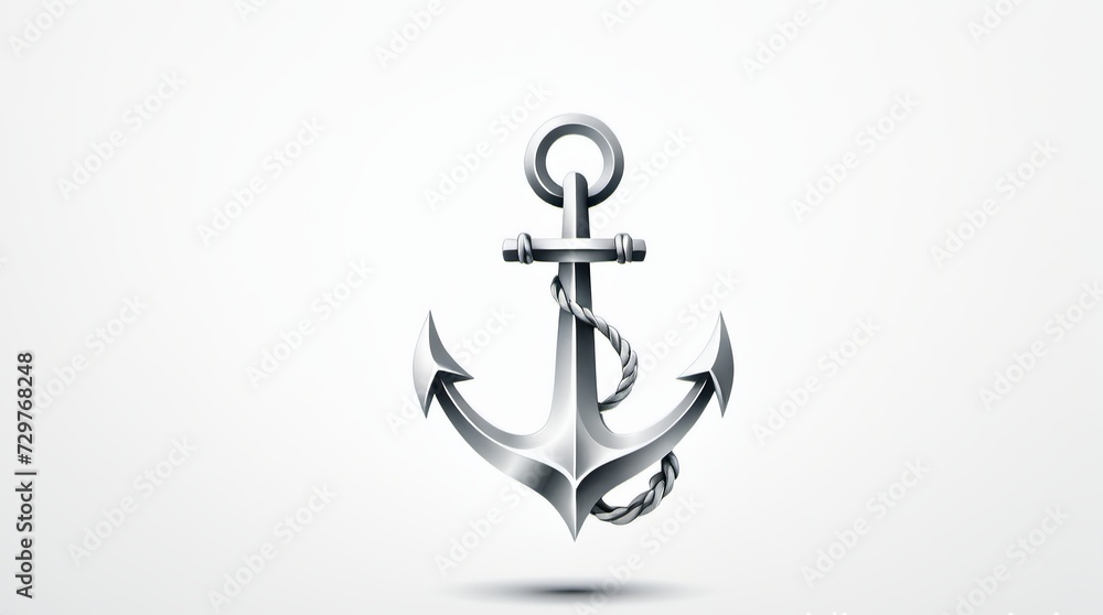 Elegant Silver Anchor Logo with Twisted Rope on Clean White Background Elegant Silver Anchor Logo with Twisted Rope on Clean White Background