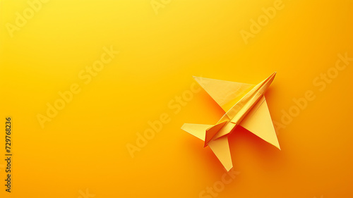 A bold paper airplane stands out on a monochrome yellow. AI Generative.