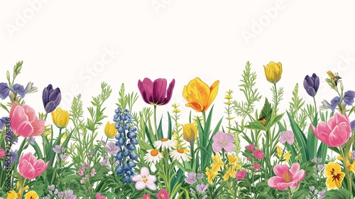 Fototapeta Naklejka Na Ścianę i Meble -  different flowers field together kid lit texas brochure achingly march loosely cropped illustrator spring early teaser cover garden