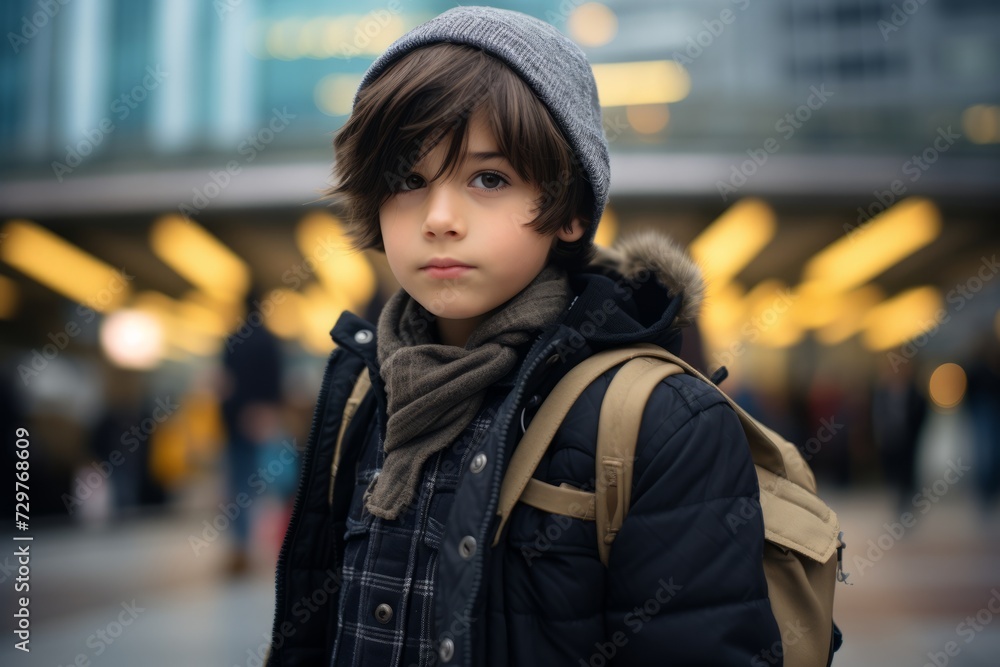 Portrait of a boy in the city. Selective focus. Portrait of a boy in the city. Selective focus.