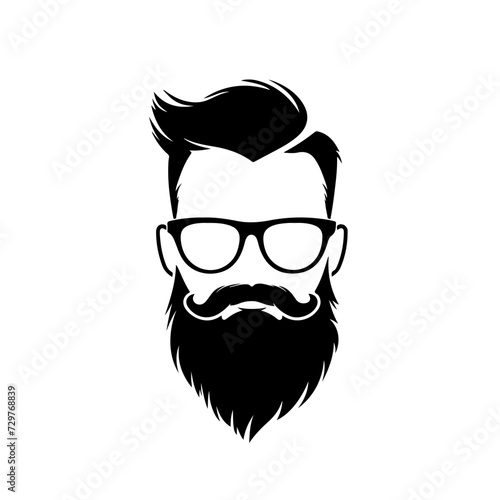 Bearded Man Face Logo Monochrome Design Style photo