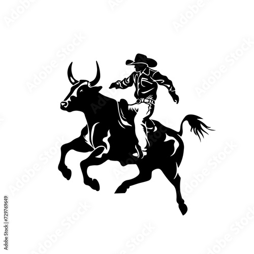 Bull Riding Logo Monochrome Design Style