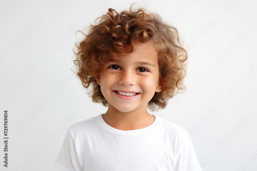 Portrait of a happy little boy with curly hair over white background Portrait of a happy little boy with curly hair over white background
