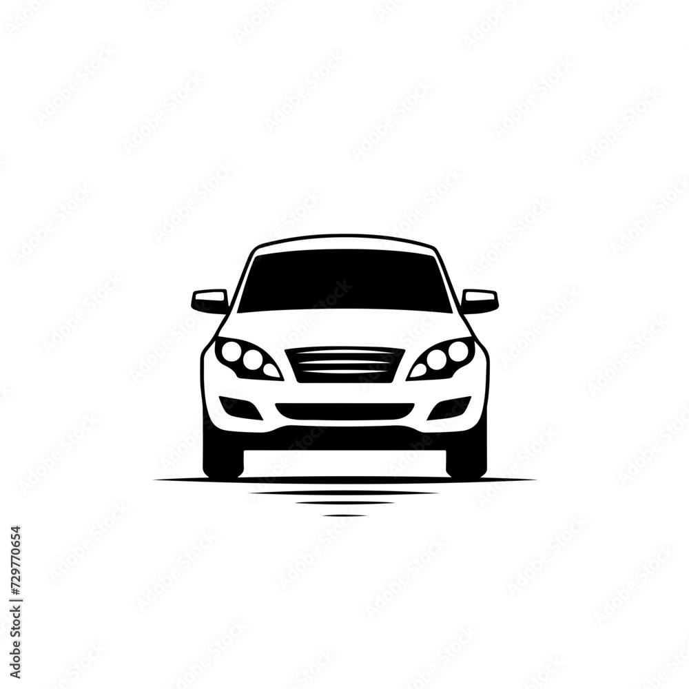 Car Driving With Headlights On Logo Monochrome Design Style