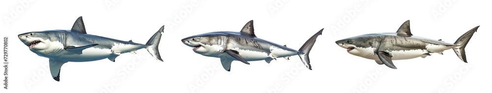 Fototapeta premium Collection of PNG. Great white shark isolated on a transparent background.