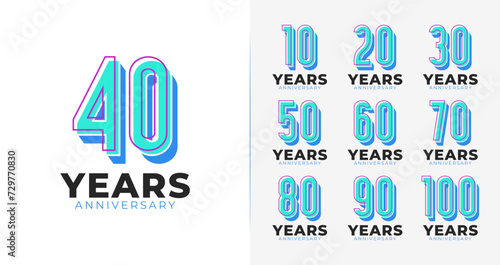 Set of creative anniversary logo. Number symbol with fun and 3d concept for birthday event, banner element, invitation card, and etc