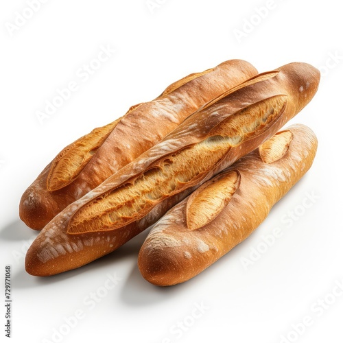 A pile of baguette bread isolated in white background