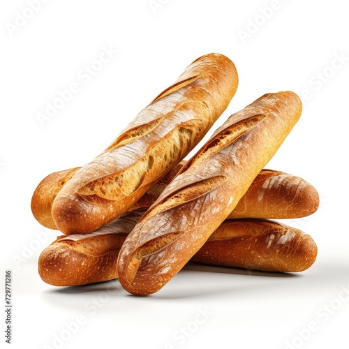 A pile of baguette bread isolated in white background