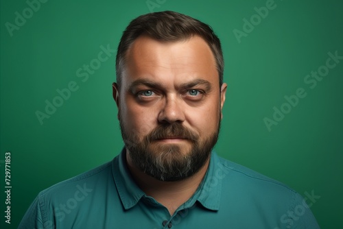 Portrait of a handsome man with a beard on a green background