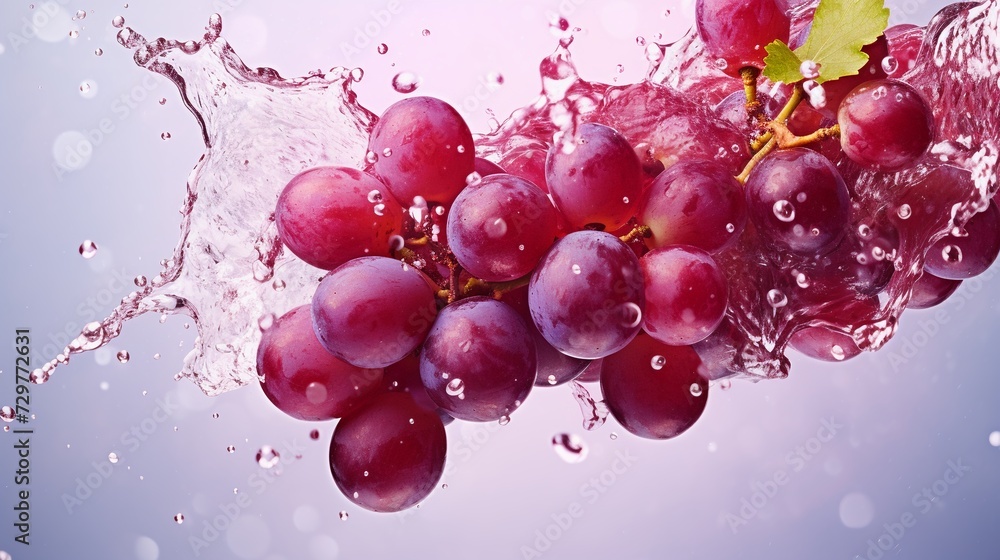 Fresh grapes with water splash on white background.