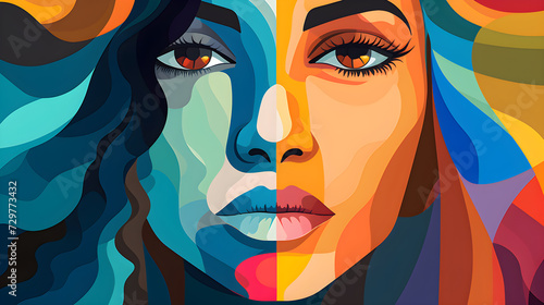 deib diversity, equity, inclusion, and belonging concept. colorful woman face illustration.