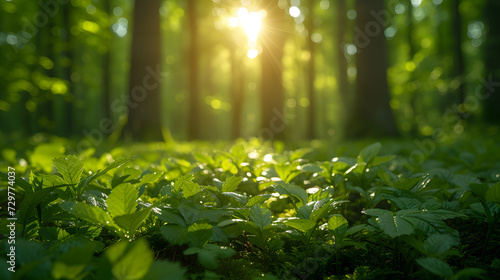 sun shining through the forest