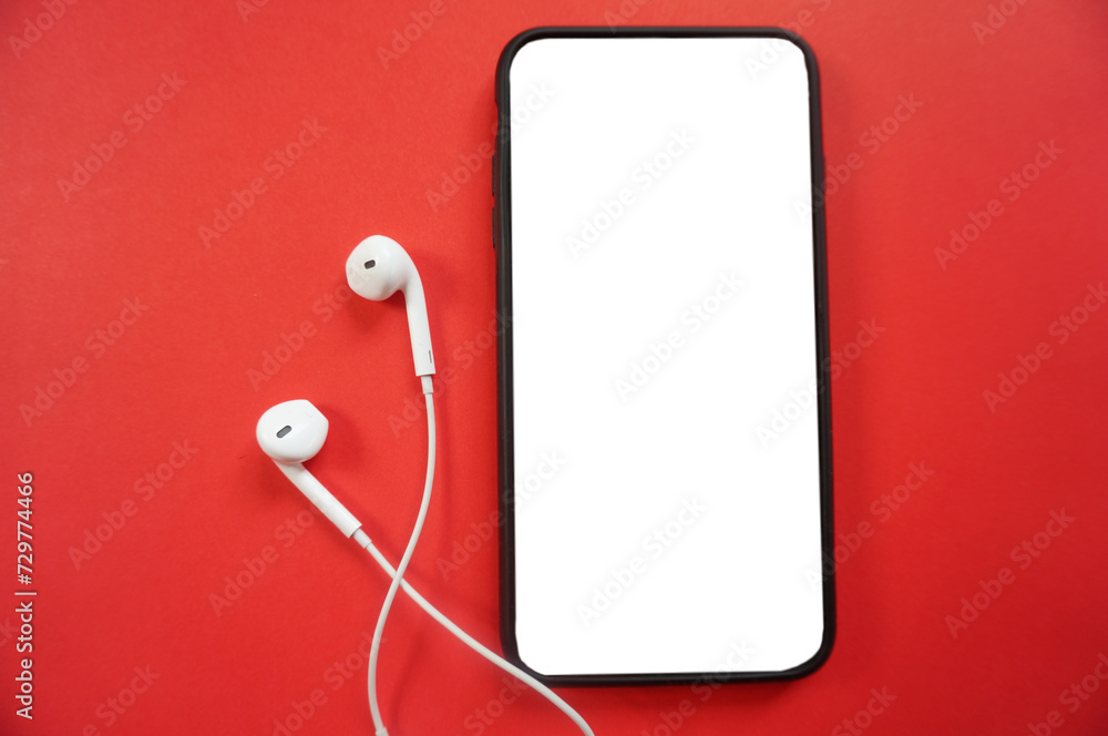 Showing smartphone on red background.Mock for design Showing smartphone on red background.Mock for design