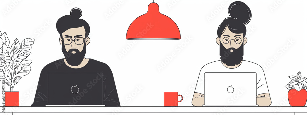 Teamwork business concept illustration modern vector simple outline style drawing for graphic and web design