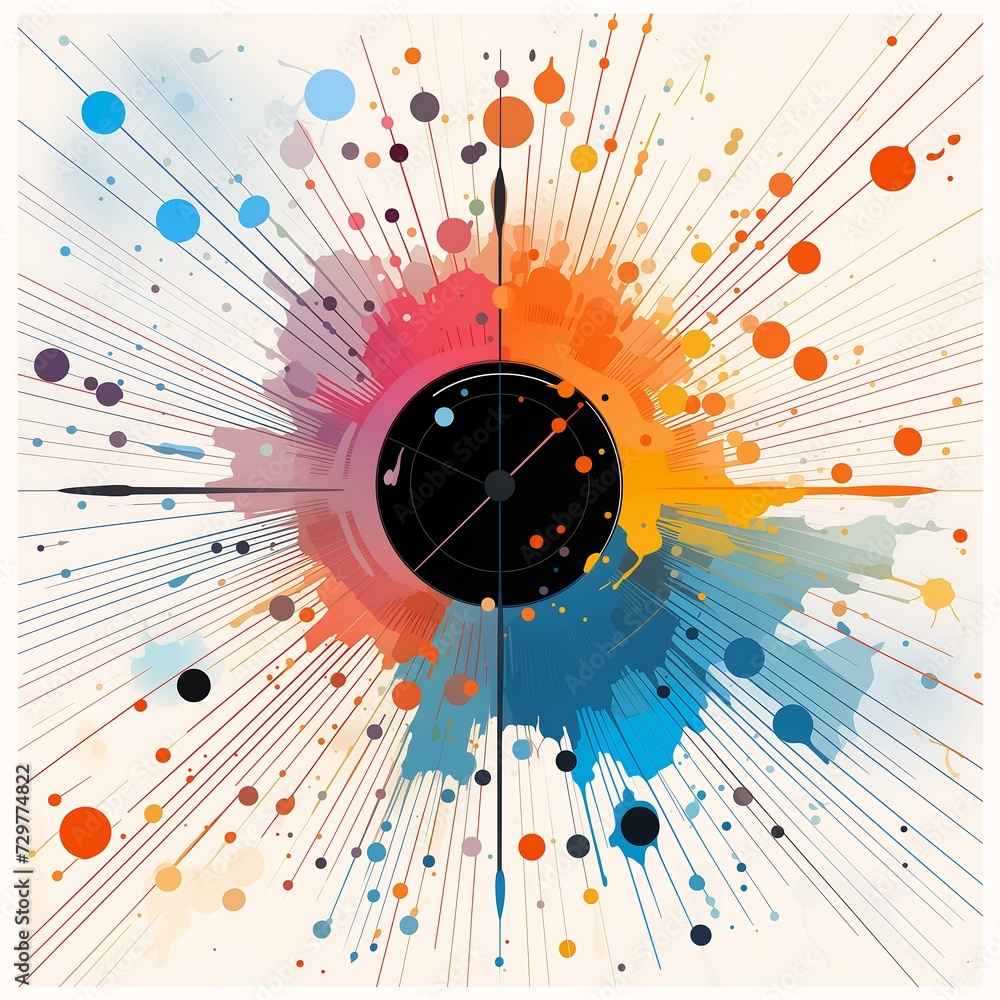 brightly colored clock black face hands generative nebula illustration ...