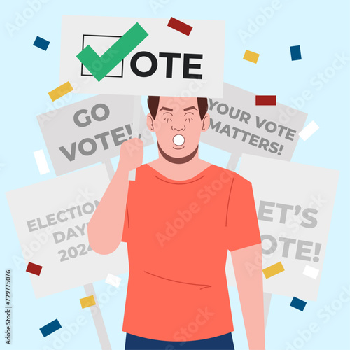 election day vote crowd campaign in flat illustration