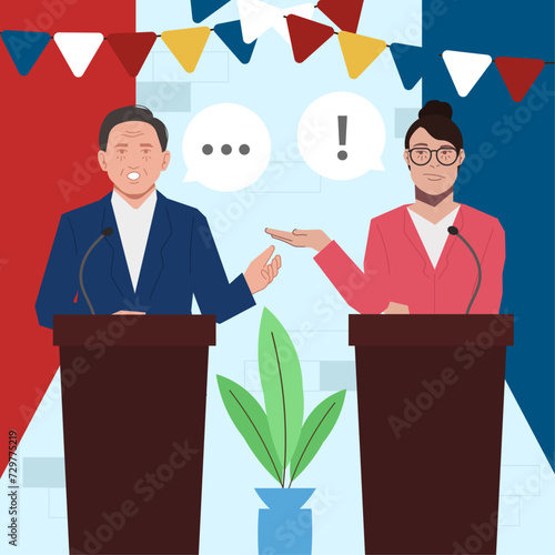 politician debate election day debate in flat illustration