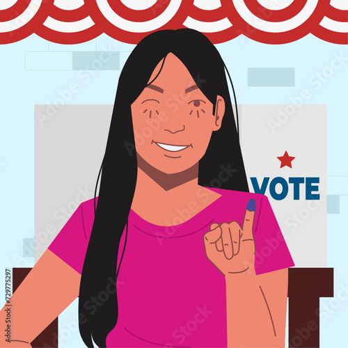 presidential election day vote woman in flat illustration