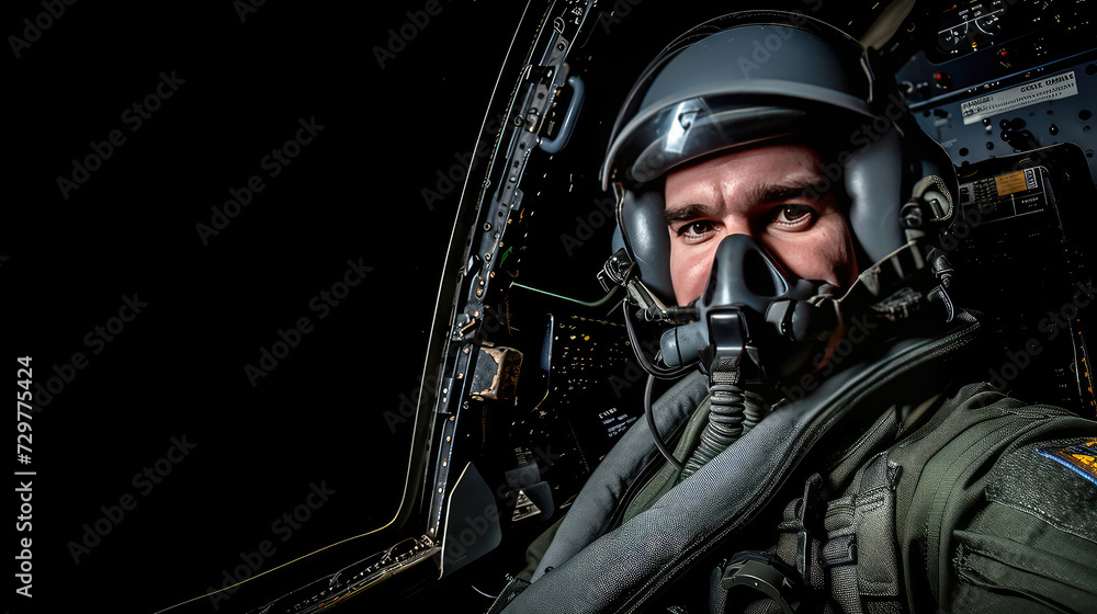 Close-up of fighter jet pilot. In the heart of the action, the pilot's eyes reveal a calm amidst the chaos, a testament to their training. Photo with copy space. Close-up of fighter jet pilot. In the heart of the action, the pilot's eyes reveal a calm amidst the chaos, a testament to their training. Photo with copy space.