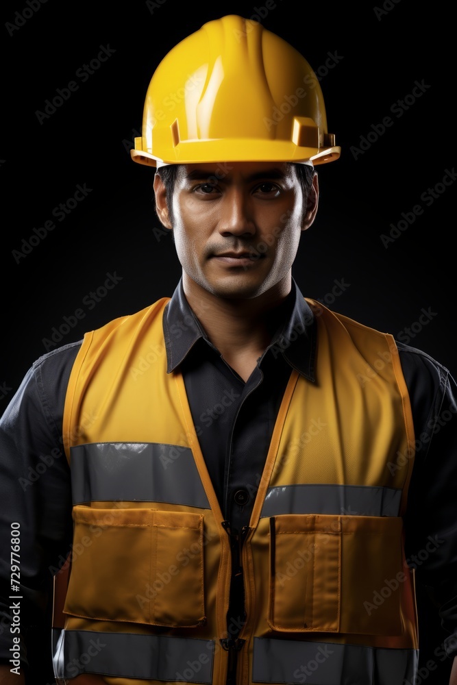 Worker Wearing Yellow Hard Hat at Construction Site Worker Wearing Yellow Hard Hat at Construction Site
