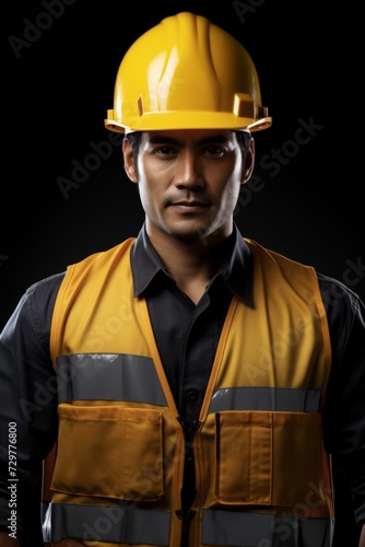 Worker Wearing Yellow Hard Hat at Construction Site