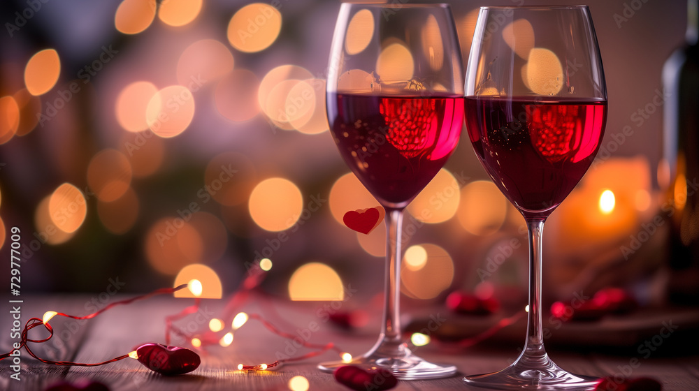 Romantic valentine's day celebration with a glass of fine wine Romantic valentine's day celebration with a glass of fine wine