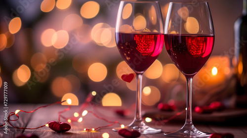 Romantic valentine's day celebration with a glass of fine wine