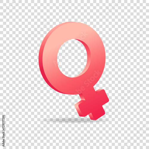 Female 3d gender symbol on transperent background. Realistic women icon sign, vector illustration photo