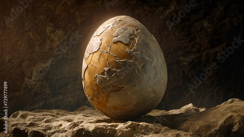 A photograph of a fossilized egg believed to be from a prehistoric dinosaur species but later revealed to be a cleverly disguised ostrich egg. photo