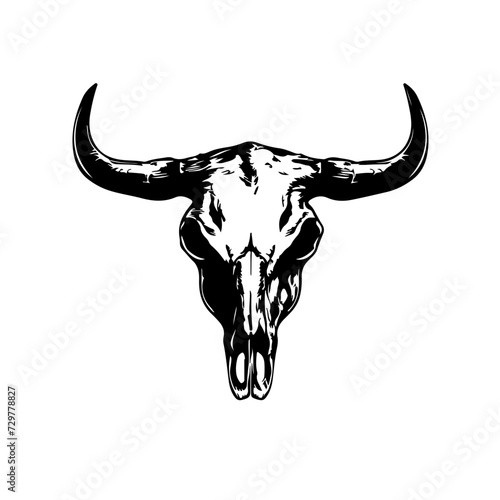 drawing of steer skull Logo Monochrome Design Style