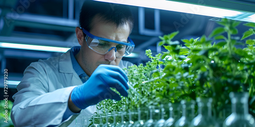 Researching pharmaceutical data,A Scientist Analyzing The Plants | Agronomist biologist man growing green plant photo