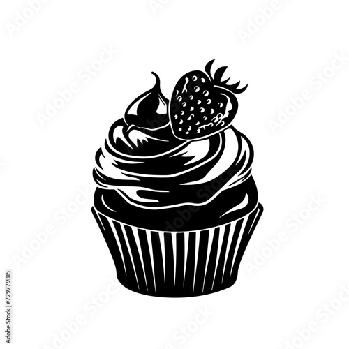 Strawberry Cup Cake Logo Monochrome Design Style