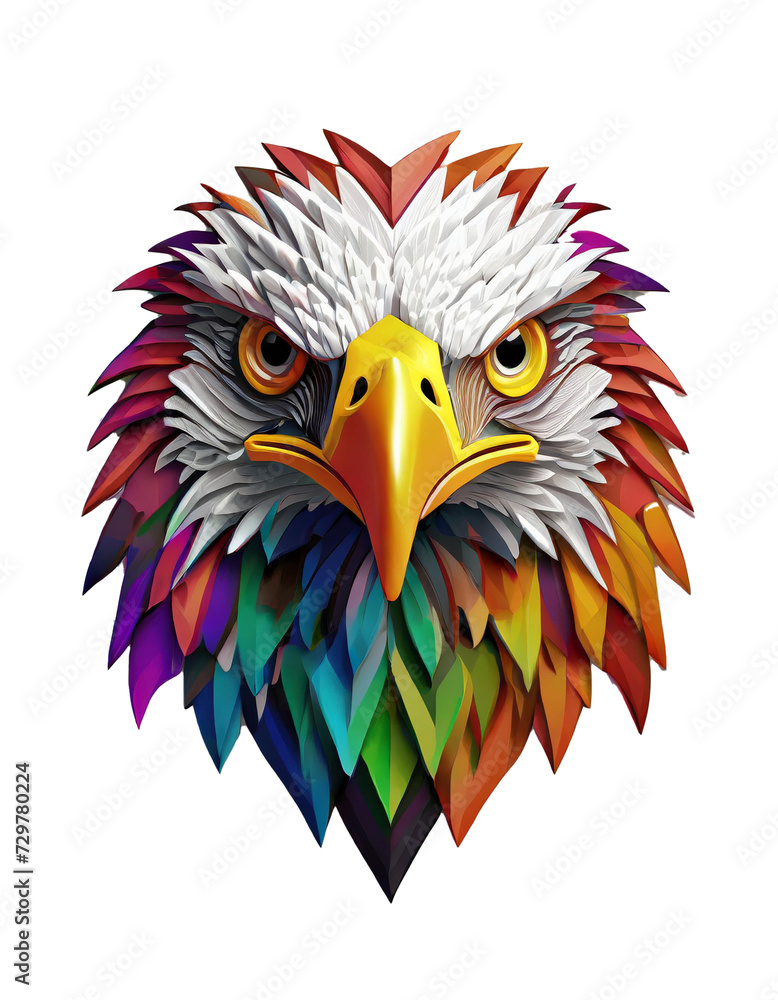 Fototapeta premium High quality, logo style, 3d, powerful colorful eagle face logo facing forward, isolate background
