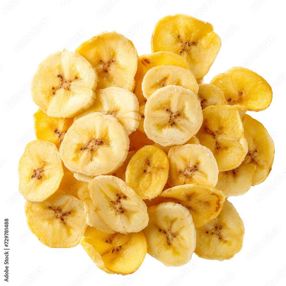 Banana chips, transparent background, isolated image, generative AI Banana chips, transparent background, isolated image, generative AI