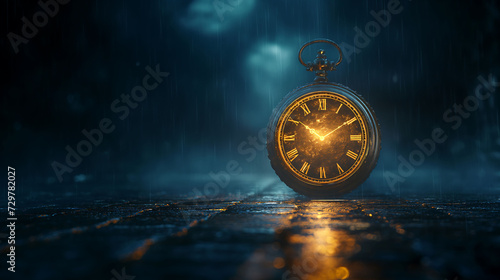 Old pocket clock on rain, cinematic picture