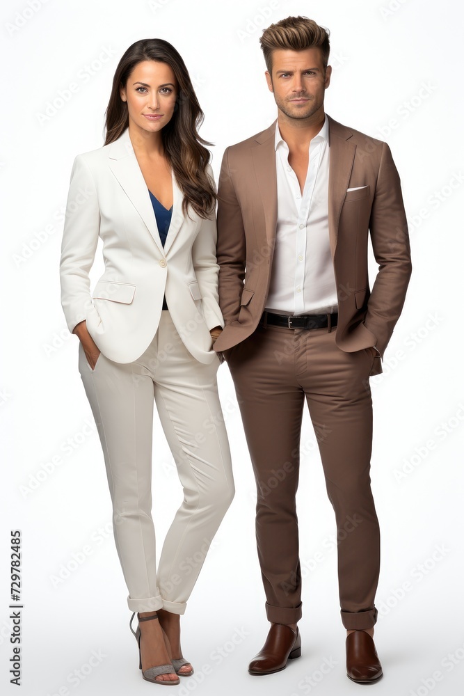 Male and female businessmen, white background Male and female businessmen, white background