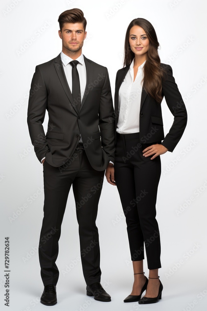 Male and female businessmen, white background Male and female businessmen, white background